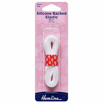 Hemline Silicone Backed Elastic - 12mm - White - H632.12.WH