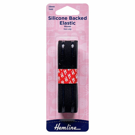 Hemline Silicone Backed Elastic - 25mm - Black - H632.25.BK