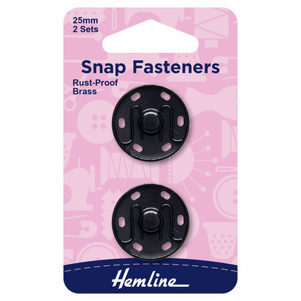 Hemline Snap Fasteners: Sew-on: Black: 25mm: Pack of 2 * - H421.25
