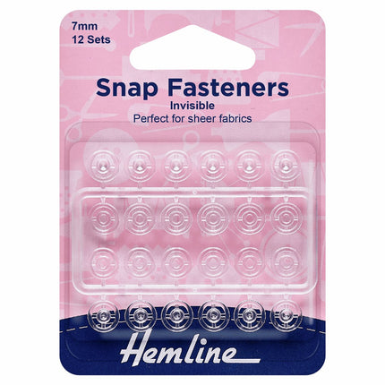 Hemline Snap Fasteners: Sew-on: Clear (Invisible): 7mm: Pack of 12 - H422