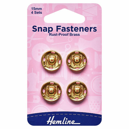 Hemline Snap Fasteners: Sew-on: Gold: 15mm: Pack of 4 * - H420.15.G