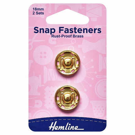 Hemline Snap Fasteners: Sew-on: Gold: 18mm: Pack of 2 - H420.18.G