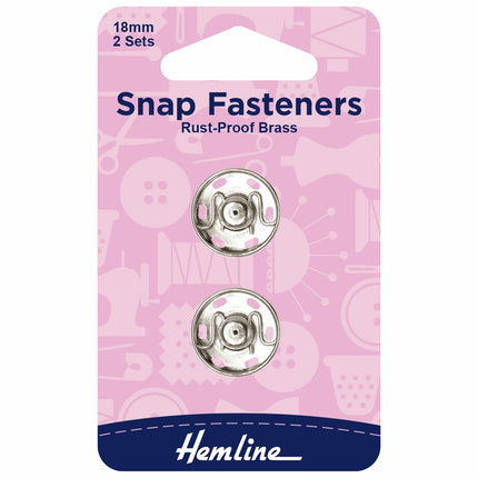 Hemline Snap Fasteners: Sew-on: Nickel: 18mm: Pack of 2 - H420.18