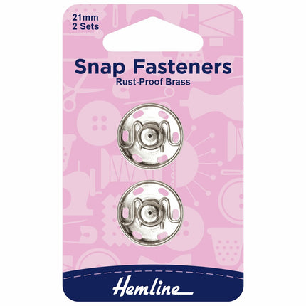 Hemline Snap Fasteners: Sew-on: Nickel: 21mm: Pack of 2 - H420.21