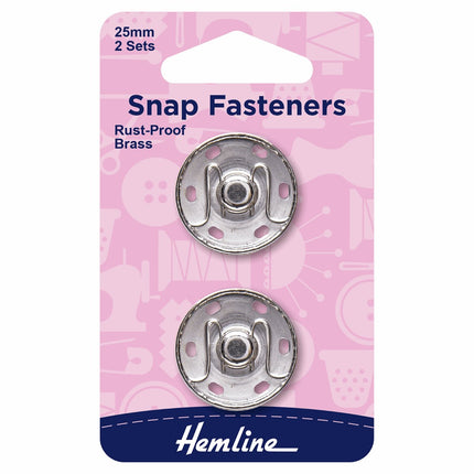 Hemline Snap Fasteners: Sew-on: Nickel: 25mm: Pack of 2 * - H420.25
