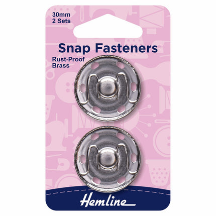 Hemline Snap Fasteners: Sew-on: Nickel: 30mm: Pack of 2 * - H420.30