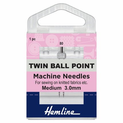 Hemline Twin Ball Point Machine Needles - Medium - 80/12 - 3.00mm - H111.30