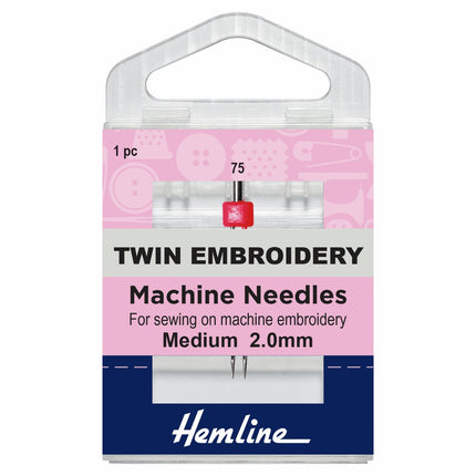 Hemline Twin Embroidery Machine Needles - Medium - 75/11 - 2.00mm - H114.20
