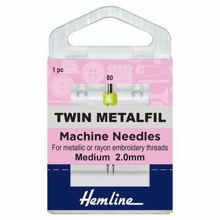 Hemline Twin Metalfil Machine Needles - Medium - 80/12 - 2.00mm - H119.20