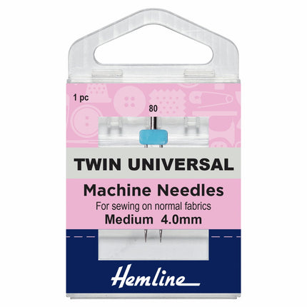 Hemline Twin Universal Machine Needles - Medium - 80 - 4.00mm - H110.40