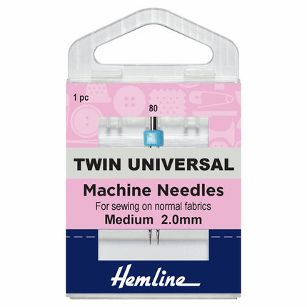 Hemline Twin Universal Machine Needles - Medium - 80/12 - 2.00mm - H110.20