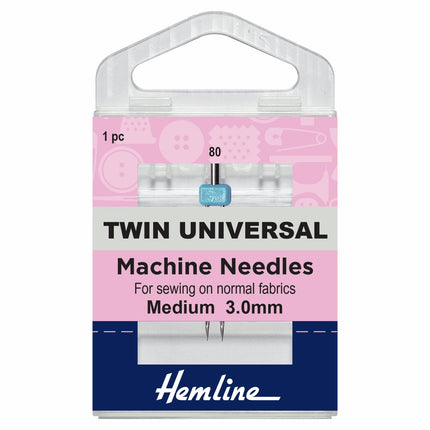 Hemline Twin Universal Machine Needles - Medium - 80/12 - 3.00mm - H110.30