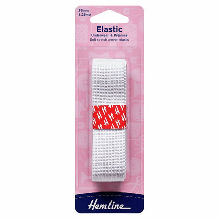 Hemline Underwear & Pyjamas Elastic - 25mm - White - H641.WH