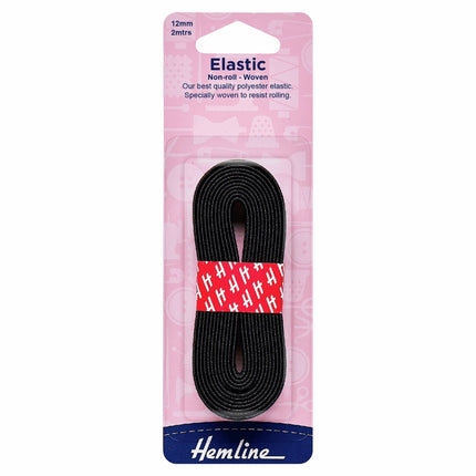 Hemline Woven Elastic - Non-roll - 12mm - Black - H631.12