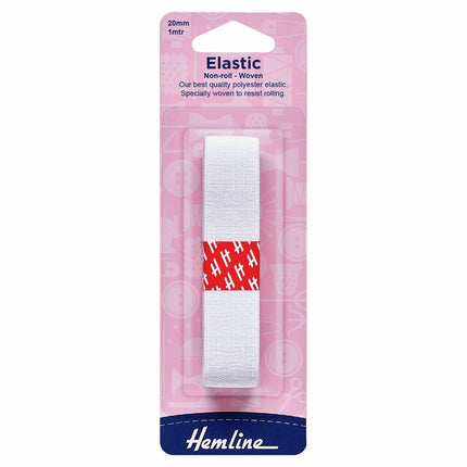 Hemline Woven Non-Roll Elastic - 20mm - White - H630.20