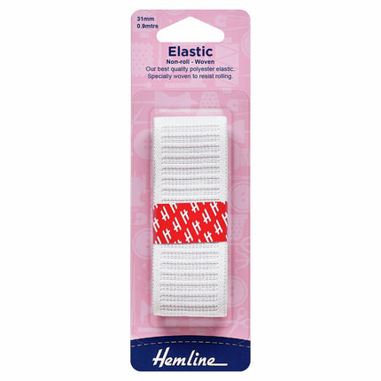 Hemline Woven Non-Roll Elastic - 31mm - White - H630.31