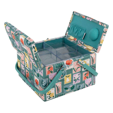 Hobby Gift | Twin Lid Square Sewing Box | Embroidered Stamps - MRLTLE\669