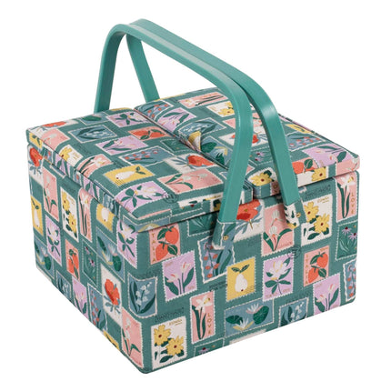 Hobby Gift | Twin Lid Square Sewing Box | Embroidered Stamps - MRLTLE\669