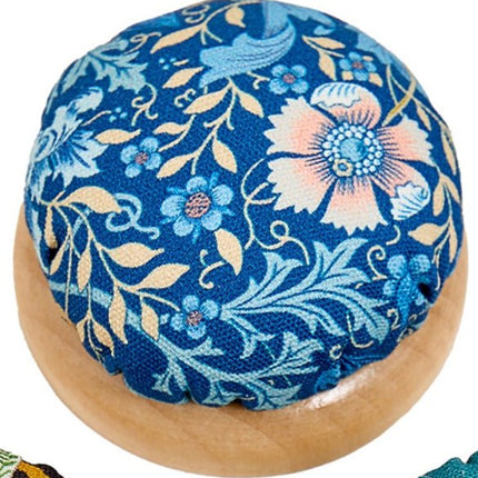 Hobby Gift | Woden Base Pincushion | William Morris Woodblock Floral - MRPINC.DB - ba