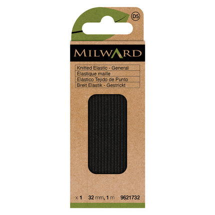 Milward Black General Purpose Knitted Elastic | 32mm