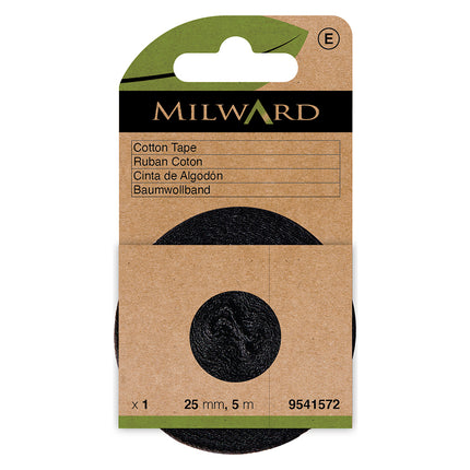 Ruban de coton noir Milward | 25 mm