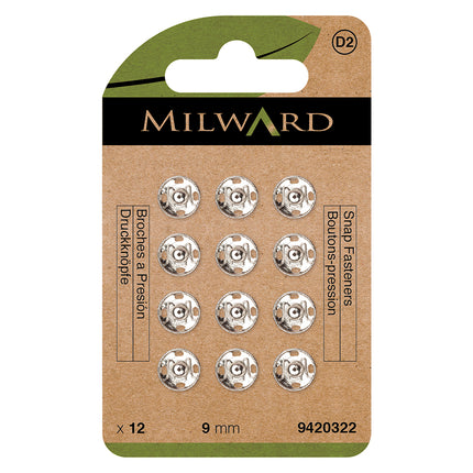 Milward Boutons-pression à coudre nickelés | 9 mm