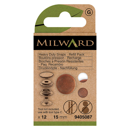 Boutons-pression Milward ultra résistants | 15 mm Bronze | Recharge