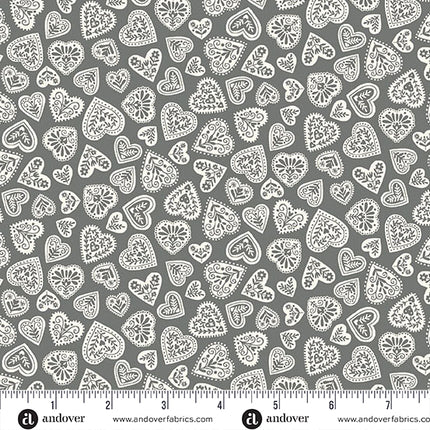 Makower Scandi 25 | Hearts | Grey