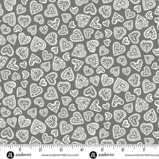 Makower Scandi 25 | Hearts | Grey
