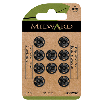 Attaches rapides à coudre Milward noires | 11 mm