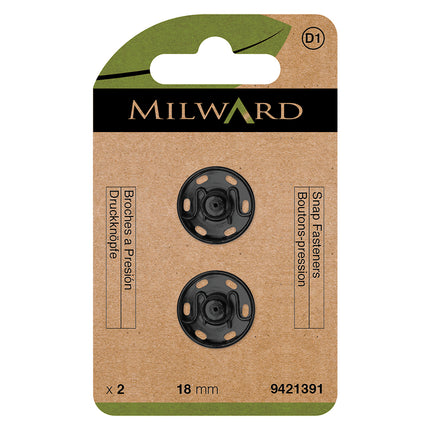 Boutons-pression Milward à coudre noirs | 18 mm