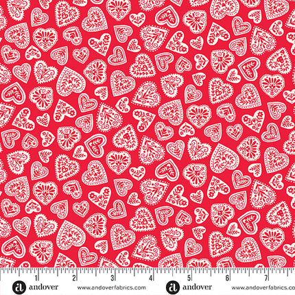 Makower Scandi 25 | Hearts | Red