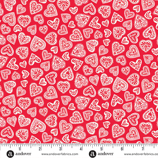 Makower Scandi 25 | Hearts | Red