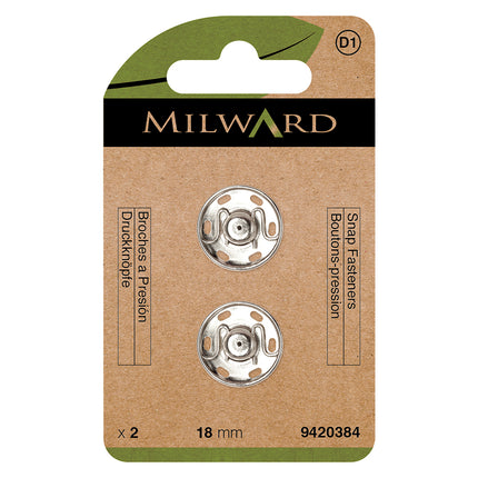 Boutons-pression à coudre Milward en nickel | 18 mm