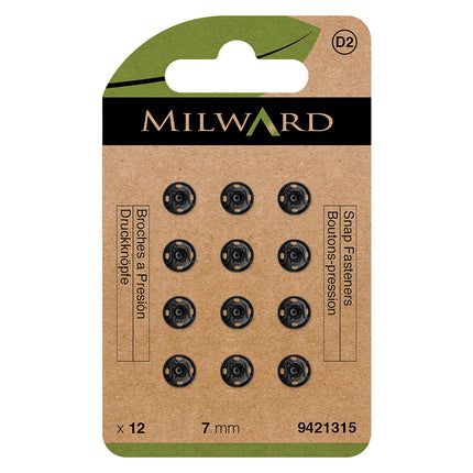 Boutons-pression Milward à coudre, noirs | 7 mm