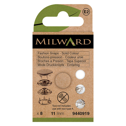 Boutons-pression Milward blancs à tête pleine pour jersey | 11 mm