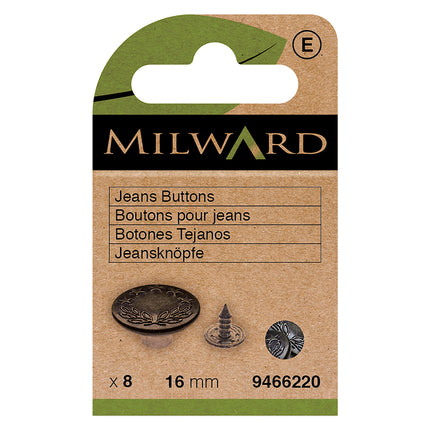 Boutons de jeans Milward noirs | 16mm
