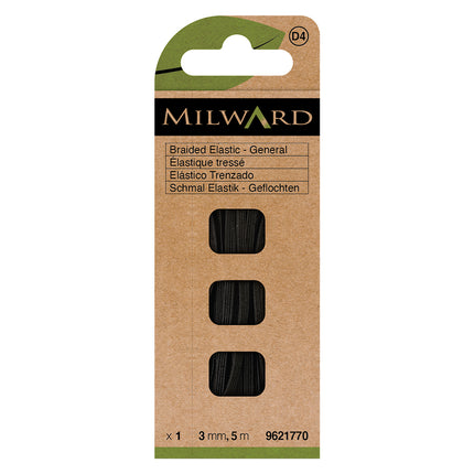 Milward Black General Purpose Braided Elastic | 3mm