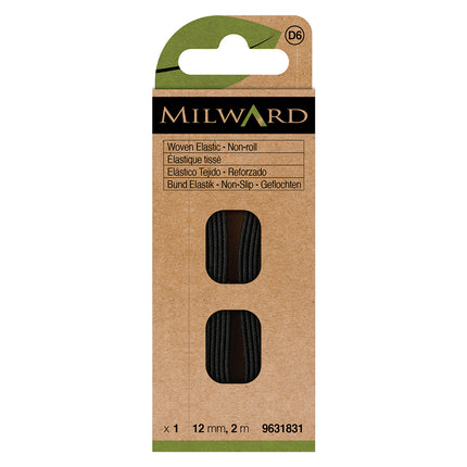 Milward Black Woven Non-Roll Elastic | 12mm