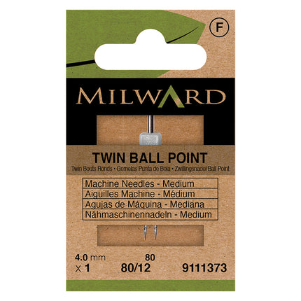 Milward Sewing Machine Needles | 4mm Twin Ball Point 80/12