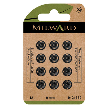 Milward Boutons-pression à coudre noirs | 9mm