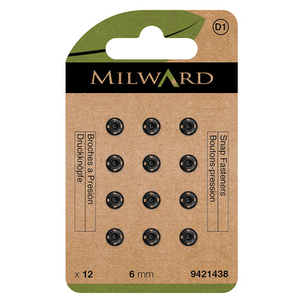 Milward Boutons-pression à coudre noirs | 6mm