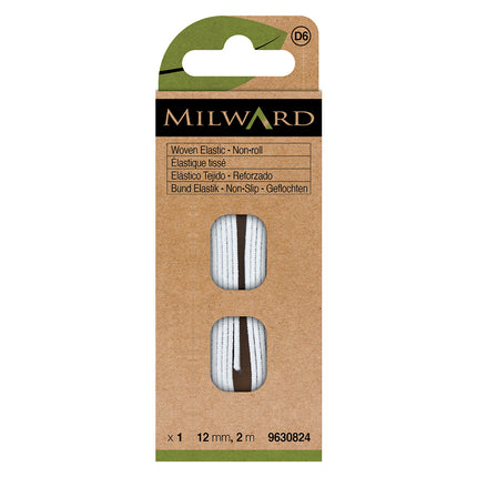 Milward White Woven Non-Roll Elastic | 12mm