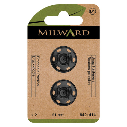 Milward Boutons-pression à coudre noirs | 21 mm