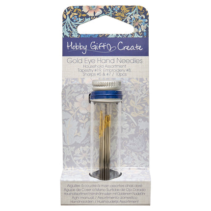Hobby Gift | Assortiment d'aiguilles à coudre ménagères Gold Eye | William Morris Motif floral gravé sur bois
