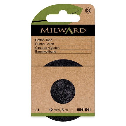 Ruban Milward en coton noir | 12 mm