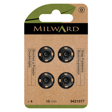 Attaches rapides Milward à coudre, noires | 15 mm
