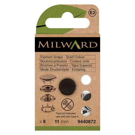 Milward boutons-pression maillot haut solide noir | 11mm