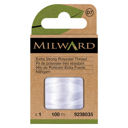 Milward Extra Strong Polyester 100m Thread | White