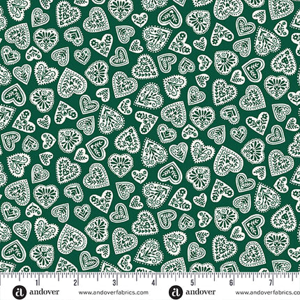 Makower Scandi 25 | Hearts | Green